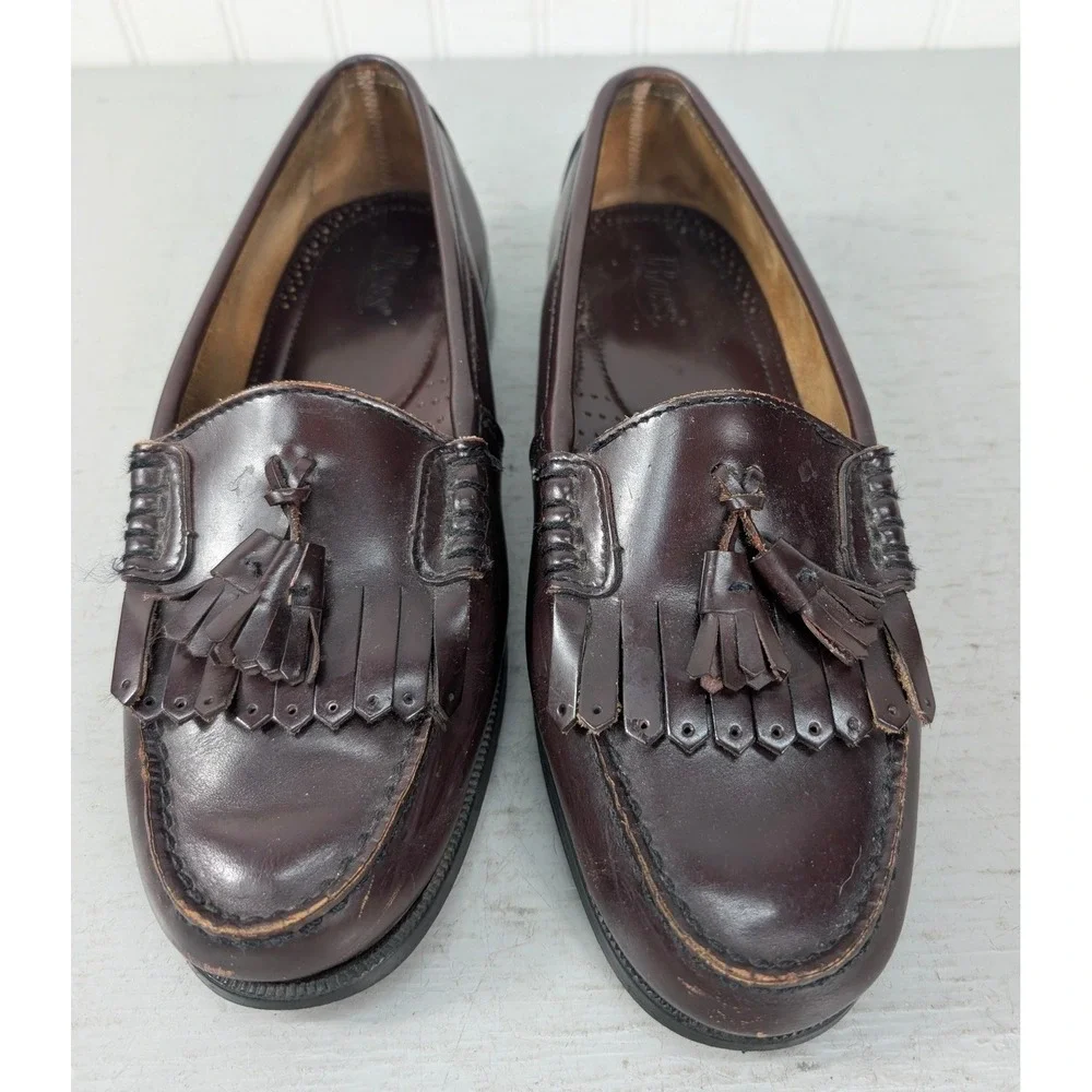 Vintage Bass Loafers Kiltie Tassel Slip On Leather Men's 9.5 Burgundy Old Money